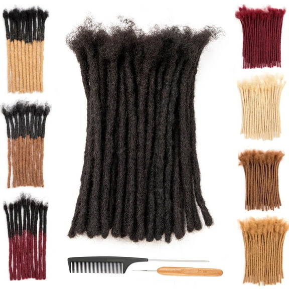 AONKIA Loc Extensions Human Hair 30 strands, 10 Inch 0.8cm Width Human Hair Dreadlock Extensions for Men/Women