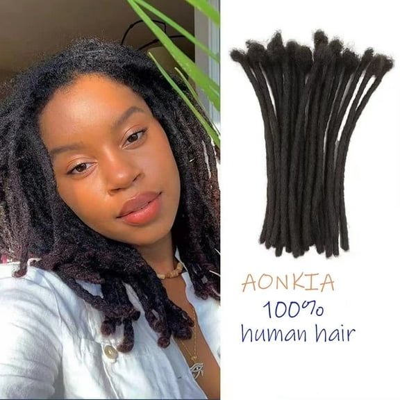 AONKIA Loc Extensions Human Hair 30 strands 4 Inch 0.8cm Width Human Hair Dreadlock Extensions for Men/Women Full Handmade Dread Extensions