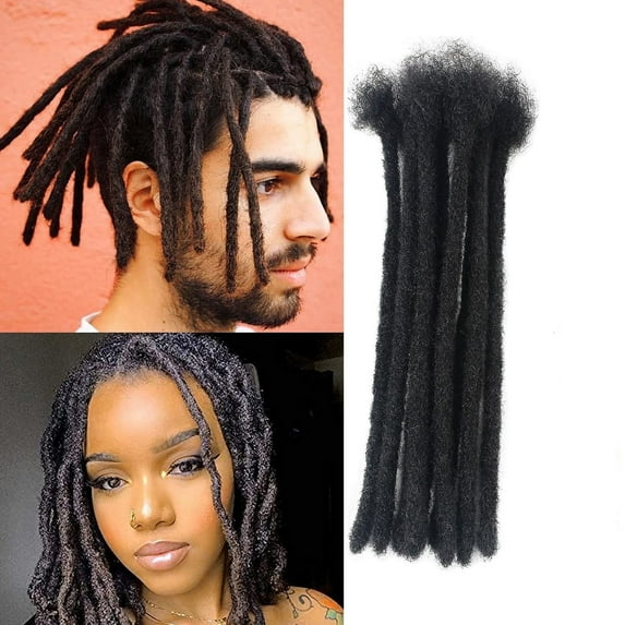 AONKIA Loc Extensions Human Hair 30 strands, 8 Inch 0.8cm Width Human Hair Dreadlock Extensions for Men/Women Full Handmade Permanent Dread Extensions Can Be Dyed and Bleached(0.8cm,8 inch,1B)