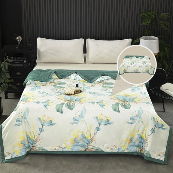 AONXGD Reversible Cooling Comforter – Green Toile Farmhouse Double-Sided Cold Effect Blanket, Soft Breathable Summer Quilt for Hot Sleepers & Night Sweats, Lightweight Air Conditioner Quilt
