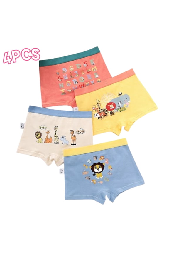 Boys Underwear,Set of 4 Cartoon, Cotton, Boxer Shorts,for Little Boys 30-40lb
