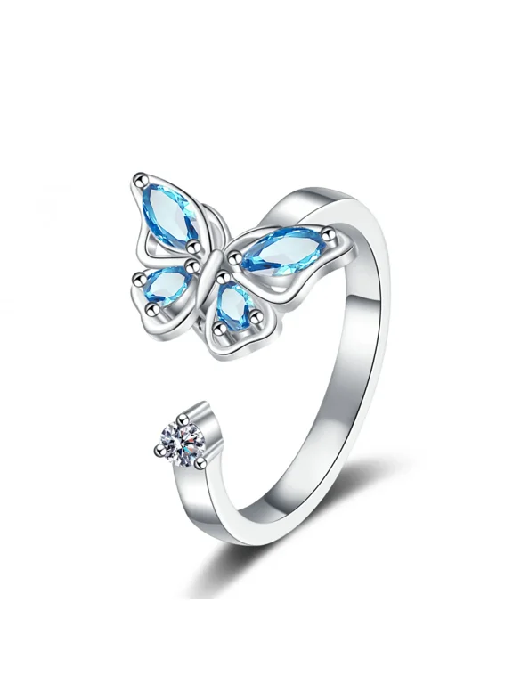 Women's Rotatable Butterfly Open End Ring, Adjustable Size