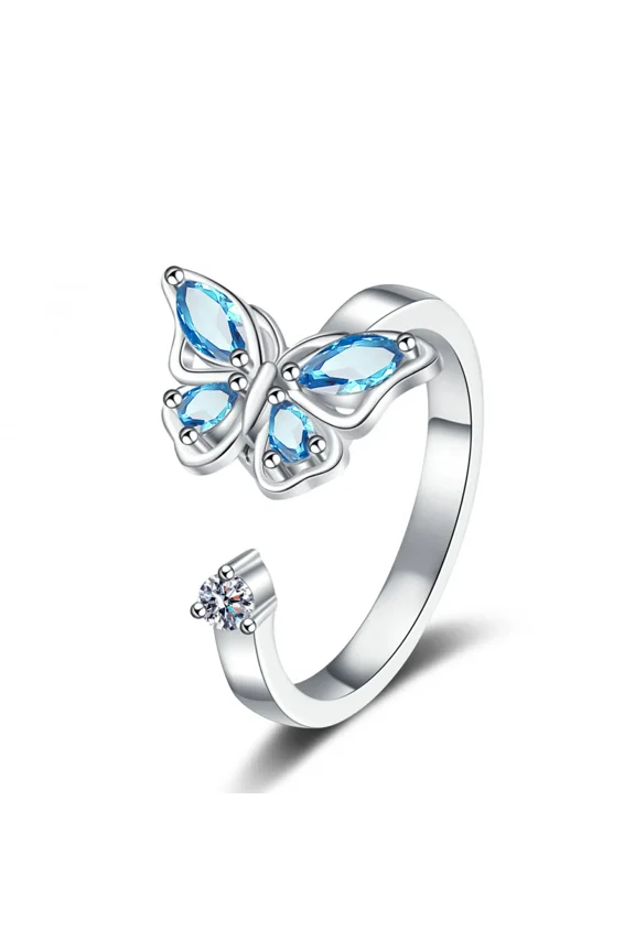 Women's Rotatable Butterfly Open End Ring, Adjustable Size