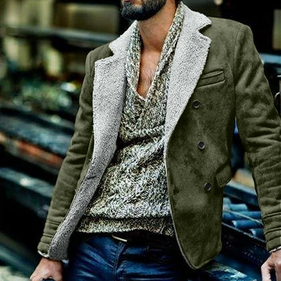 AOOCHASLIY 2023 Men Fall Coat Men Casual Keep Warm Thicken Long Sleeve Turndown Button Jacket Patchwork