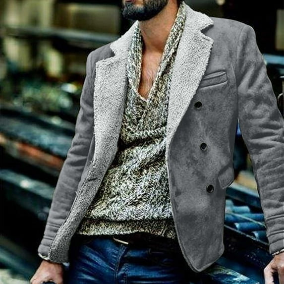 AOOCHASLIY 2023 Men Fall Coat Men Casual Keep Warm Thicken Long Sleeve Turndown Button Jacket Patchwork