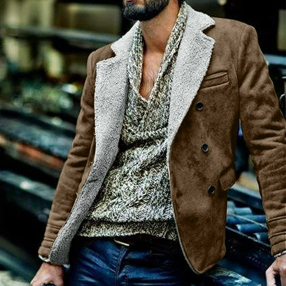 AOOCHASLIY 2023 Men Fall Coat Men Casual Keep Warm Thicken Long Sleeve Turndown Button Jacket Patchwork