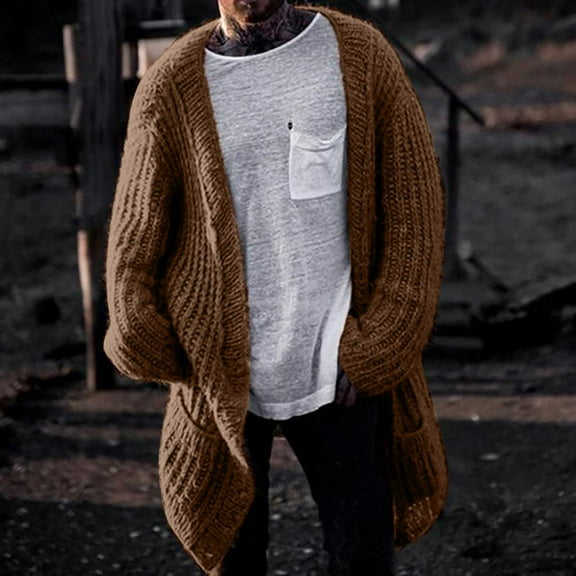 AOOCHASLIY 2023 Men Fall Coat Men Casual Solid Button Closure Knit Cardigan Long Sleeve Sweater Jacket