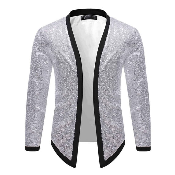 AOOCHASLIY 2023 Men Fall Coat Men Casual Solid Long Sleeve Sequin Dance Dress Cardigan Jacket