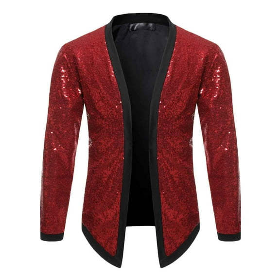 AOOCHASLIY 2023 Men Fall Coat Men Casual Solid Long Sleeve Sequin Dance Dress Cardigan Jacket