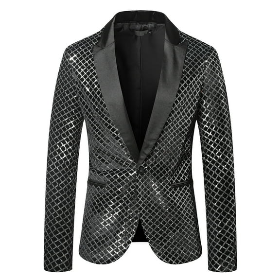AOOCHASLIY 2023 Men Fall Coat Men's Fashion Casual Button Sequin Beaded Suit Performance Suit Long Sleeve Lapel Top Suit Coat Blazer