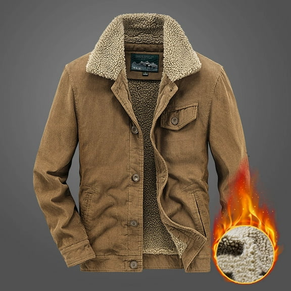 AOOCHASLIY 2023 Men Fall Coat Men's Fashion Casual Thickened Lamb Coat Corduroy Coat Long Sleeve Stand Collar Zipper Pocket Leather Coat Windproof Warm Coat