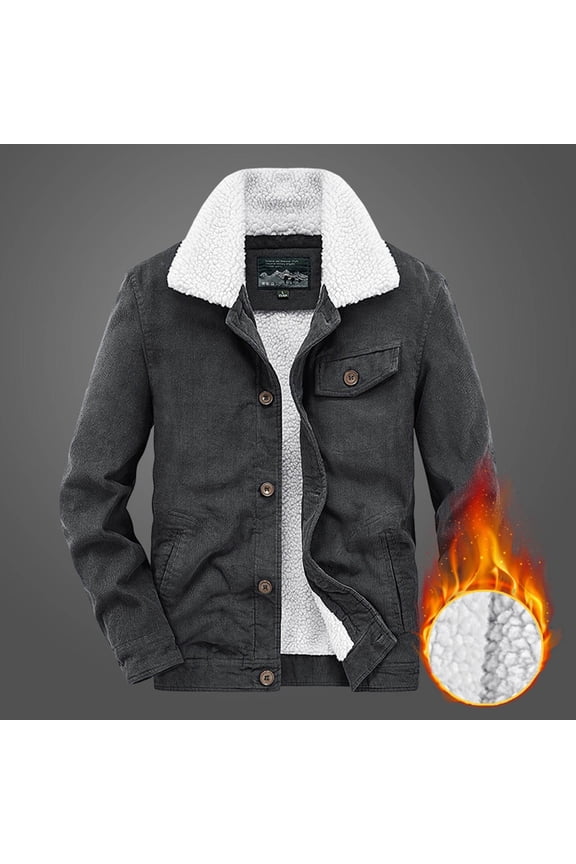 2023 Men Fall Coat Men's Fashion Casual Thickened Lamb Coat Corduroy Coat Long Sleeve Stand Collar Zipper Pocket Leather Coat Windproof Warm Coat