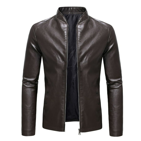 AOOCHASLIY 2023 Men Fall Coat Men's Fashion Casual Warm Fit Thick Leather Long Jacket Long Sleeve Lapel Pocket Zipper Fit Top Coat