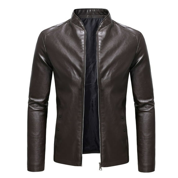 AOOCHASLIY 2023 Men Fall Coat Men's Fashion Casual Warm Fit Thick Leather Long Jacket Long Sleeve Lapel Pocket Zipper Fit Top Coat