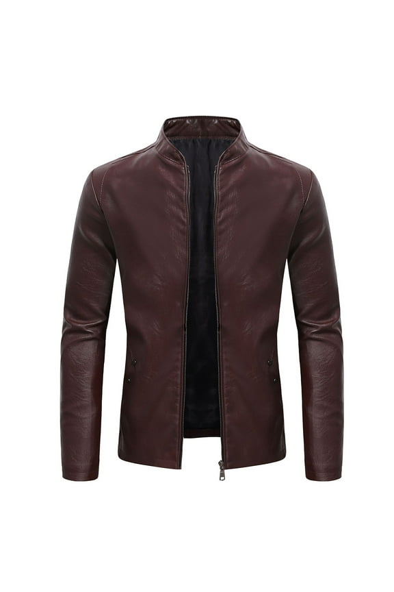 2023 Men Fall Coat Men's Fashion Casual Warm Fit Thick Leather Long Jacket Long Sleeve Lapel Pocket Zipper Fit Top Coat