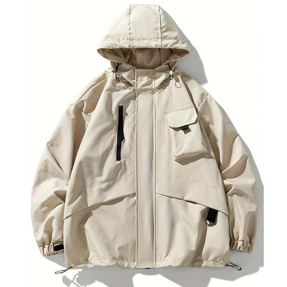 AOOCHASLIY 2023 Men Fall Coat Men's New Style Zipper Opening Upper Outer Garment Hooded Long-Sleeved Windproof Coat
