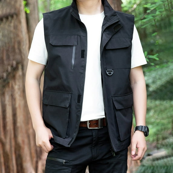 AOOCHASLIY 2023 Men Fall Coat Men's Thin Sports Multi-bag Casual Quick-drying Loose Vest Mountaineering Tooling Outdoor Vest Jackets