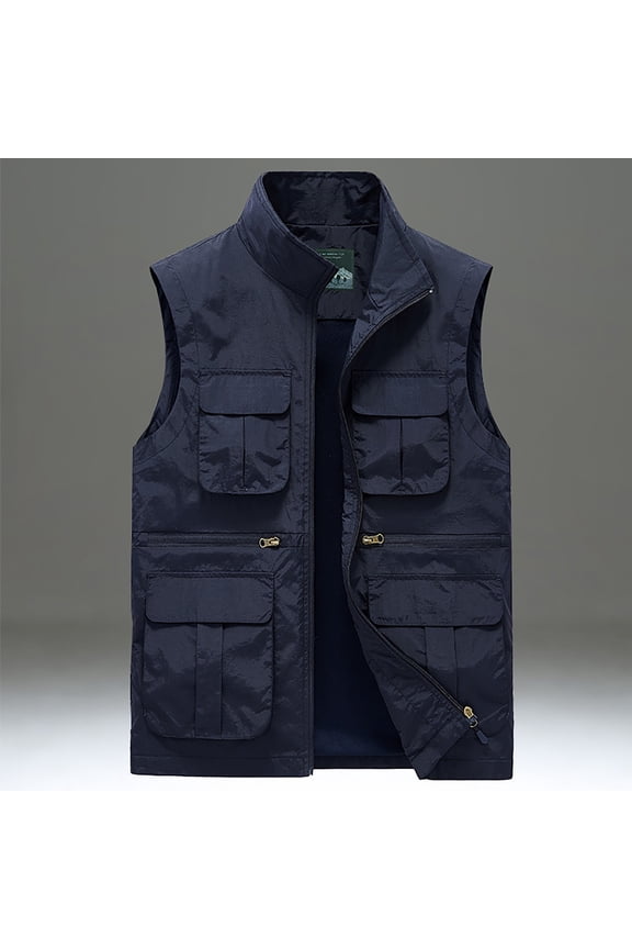 2023 Men Fall Coat Men's Work Jacket Standing Collar Multiple Pockets Outdoor Photography and Sports Vest Jacket Coat