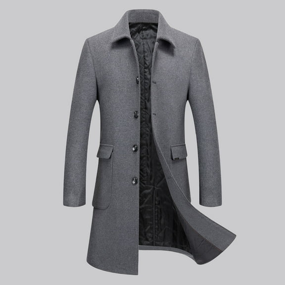 AOOCHASLIY 2023 Men Fall Coat Men's and Winter Business Medium Long Woolen Overcoat Fashion Stand Up Collar Plus Cotton Thickened Warm Fashion Coat