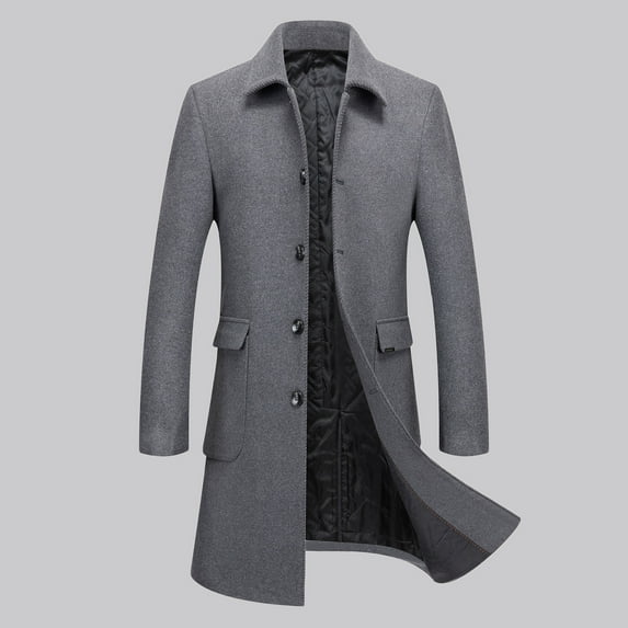 AOOCHASLIY 2023 Men Fall Coat Men's and Winter Business Medium Long Woolen Overcoat Fashion Stand Up Collar Plus Cotton Thickened Warm Fashion Coat