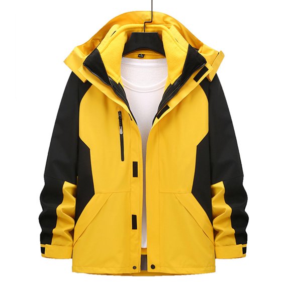 AOOCHASLIY 2023 Men Fall Coat Unisex Long-sleeved Hooded Windproof Waterproof Thickened Outdoor Sports with Pockets Zipper Warm Jacket