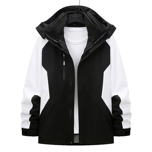 AOOCHASLIY 2023 Men Fall Coat Unisex Long-sleeved Hooded Windproof Waterproof Thickened Outdoor Sports with Pockets Zipper Warm Jacket