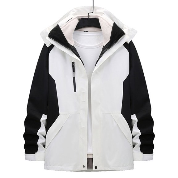 AOOCHASLIY 2023 Men Fall Coat Unisex Long-sleeved Hooded Windproof Waterproof Thickened Outdoor Sports with Pockets Zipper Warm Jacket