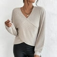 thumbnail image 1 of AOOCHASLIY 2023 Women New Tops Fashion Women Button V-Neck Long Sleeve Casual T-shirt Top Solid Blouse, 1 of 5