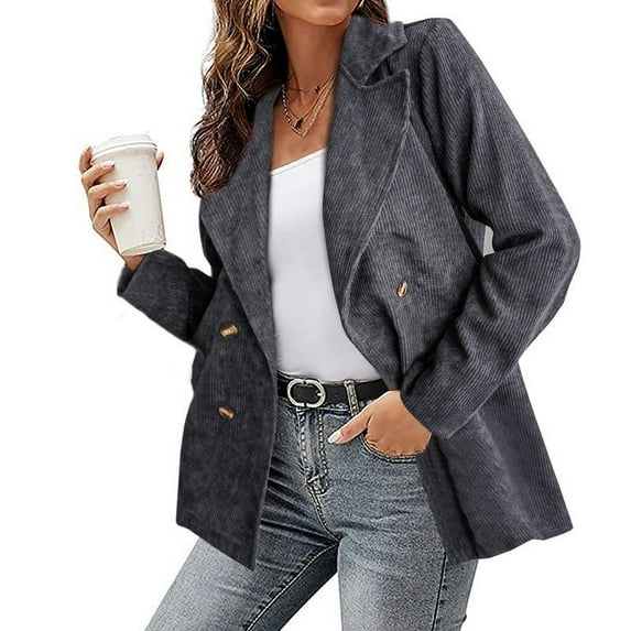 AOOCHASLIY 2023 Women Tops Fashion Women's Solid Color and Winter Double Breasted Blazer Jacket Jacket Long Sleeved Hoodless Casual Coat/jacket
