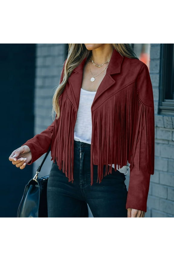 2023 Women Tops Fringe Coat For Women Faux Suede Leather Cowboy Style Coat Long Sleeve Tassels Cardigan Coat