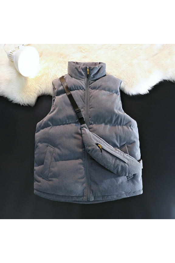 2023 Women Tops Unisex Corduroy Detachable Backpack Sleeveless Hatless Casual Coat/Jacket