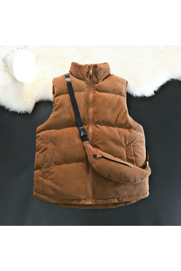 2023 Women Tops Unisex Corduroy Detachable Backpack Sleeveless Hatless Casual Coat/Jacket