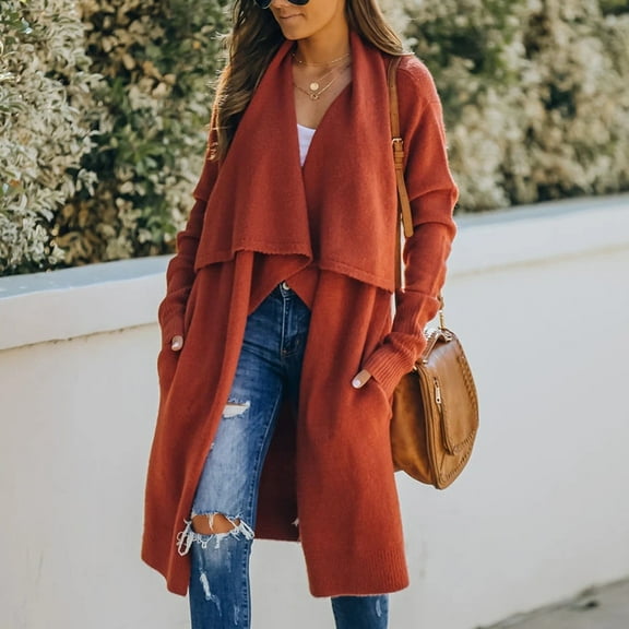 AOOCHASLIY 2023 Women Tops Women Casual Solid Sleeve Cardigan Sweater Coat with Pockets