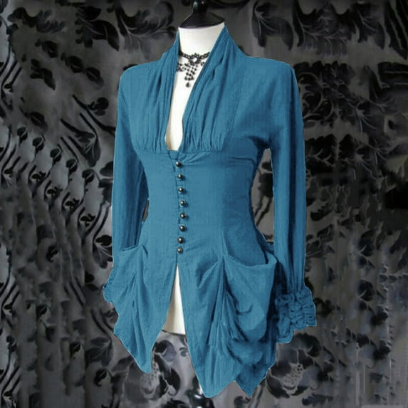 AOOCHASLIY 2023 Women Tops Women Long Sleeve Retro Lace Trim Button Up Vintage Irregular Tailcoat Outwear