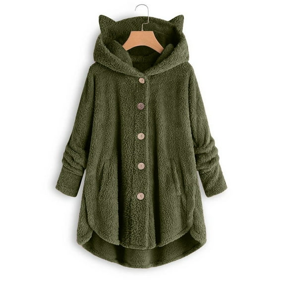 AOOCHASLIY 2023 Women Tops Women Plus Size Button Plush Tops Hooded Loose Cardigan Wool Coat Winter Jacket