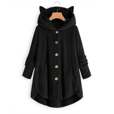 AOOCHASLIY 2023 Women Tops Women Plus Size Button Plush Tops Hooded Loose Cardigan Wool Coat Winter Jacket