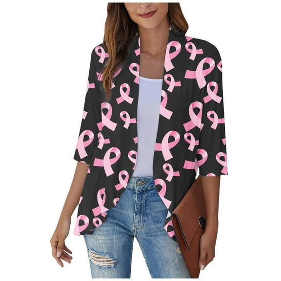 AOOCHASLIY 2023 Women Tops Women's 3/4 Sleeve Fashion Casual Comfortable Printing Cardigan Blouse