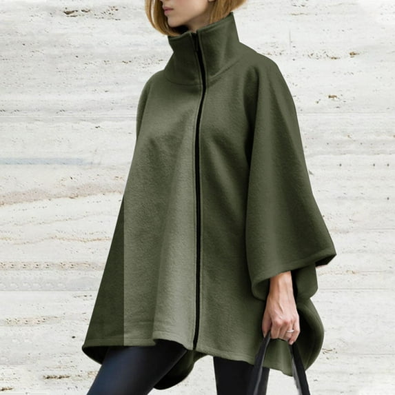 AOOCHASLIY 2023 Women Tops Women's Fashion Irregular Medium Long Sleeve Zipper Coat Solid Cardigan Coat Cape