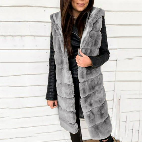 AOOCHASLIY 2023 Women Tops Womens Faux-Fur' Gilet Vest Sleeveless Waistcoat Body Warmer Jacket Coat Outwear