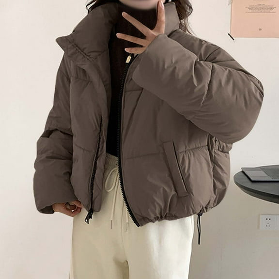 AOOCHASLIY 2023 Women Winter Coat Fall Fashion Women Casual Comfortable Zipper Pocket Long Sleeve Parkas