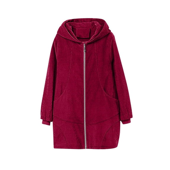 AOOCHASLIY 2023 Women Winter Coat Fashion Women Solid Color Corduroy Long Sleeved Hooded Mid Length Style Jacket