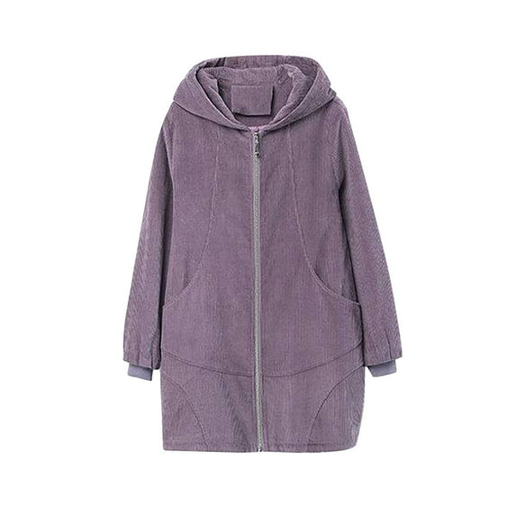 AOOCHASLIY 2023 Women Winter Coat Fashion Women Solid Color Corduroy Long Sleeved Hooded Mid Length Style Jacket