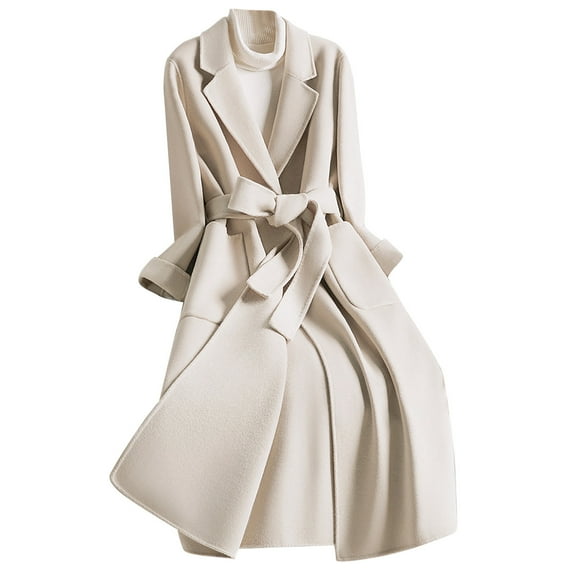 AOOCHASLIY 2023 Women Winter Coat Fashion Women Woolen Coat Girl Mid Length Style Woolen Coat Woolen Coat