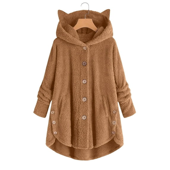 AOOCHASLIY 2023 Women Winter Coat Fashion Women's Button V-Neck Pullover Tops Long Sleeve Hooded Blouse Ciat