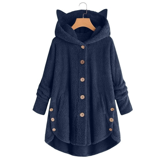 AOOCHASLIY 2023 Women Winter Coat Fashion Women's Button V-Neck Pullover Tops Long Sleeve Hooded Blouse Ciat