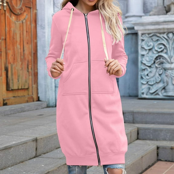 AOOCHASLIY 2023 Women Winter Coat Fashion Womens Casual Color Long Sleeve Cardigan Hooded Mid-length Coat
