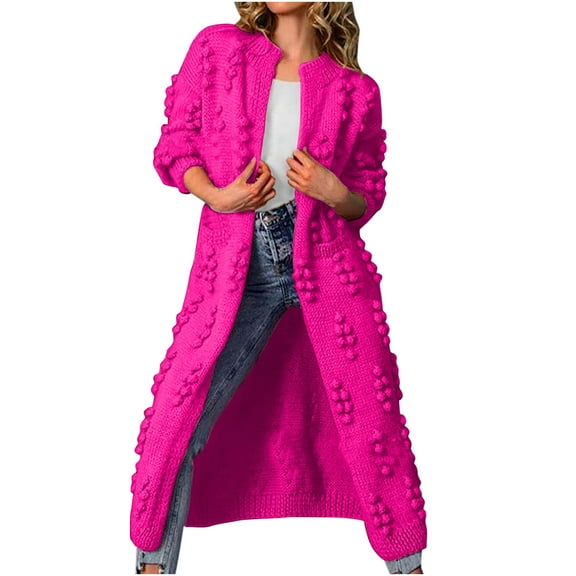 AOOCHASLIY 2023 Women Winter Coat Women Fashion Casual Warm Solid Coat Long Outerwear Sweater Knit Cardigan
