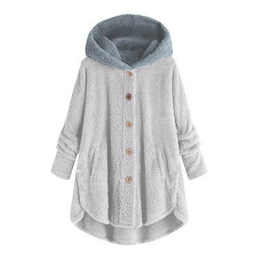 AOOCHASLIY 2023 Women Winter Coat Women Plus Size Button Plush Tops Hooded Loose Cardigan Wool Coat Winter Jacket