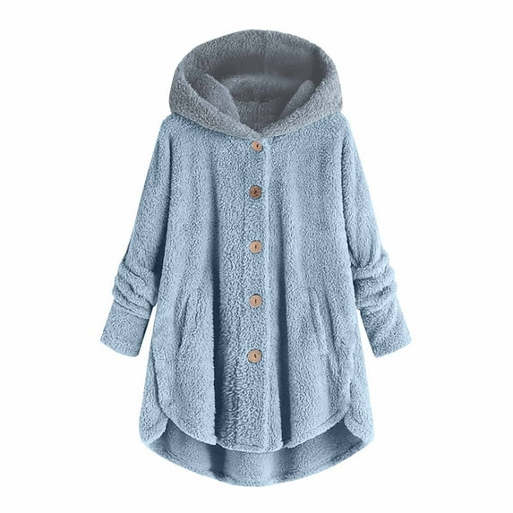 AOOCHASLIY 2023 Women Winter Coat Women Plus Size Button Plush Tops Hooded Loose Cardigan Wool Coat Winter Jacket
