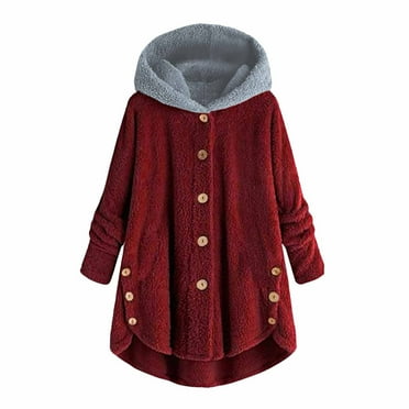 AOOCHASLIY 2023 Women Winter Coat Women Plus Size Button Plush Tops Hooded Loose Cardigan Wool Coat Winter Jacket